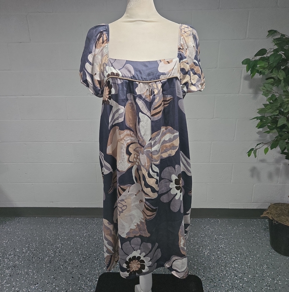 Sud Express Abstract Floral Art Peasant Boho Grandma Summer Midi Dress Large